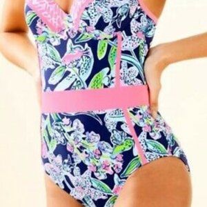 Lilly Pulitzer Pink and Blue Floral One Piece Swimsuit